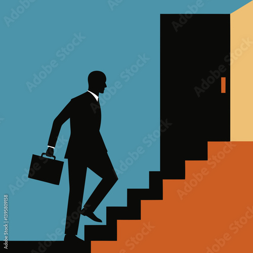 Vector art illustration of a businessman going to the office with a briefcase