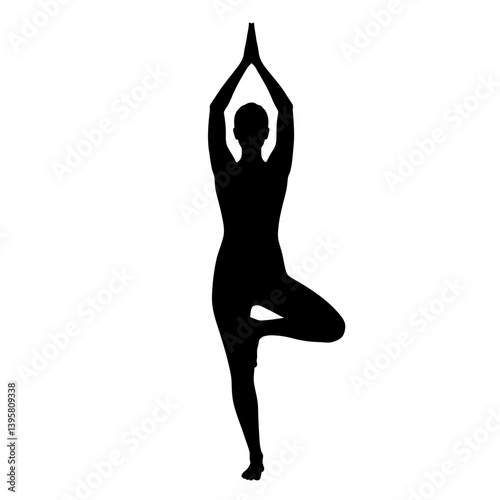 Tree Pose Yoga Silhouette  A Black and White Illustration of a Woman in Vrksasana