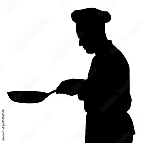 Silhouette of a Chef Cooking with a Frying Pan