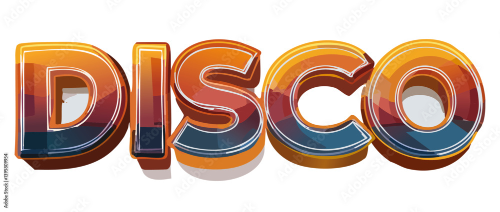 3d render old 80s Disco Music Text Vector Art design