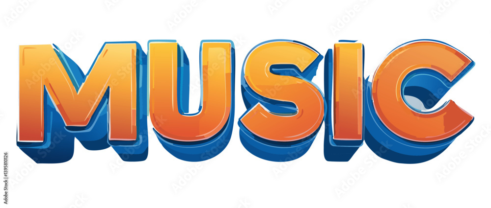 3d render old 80s Music Text Vector Art design