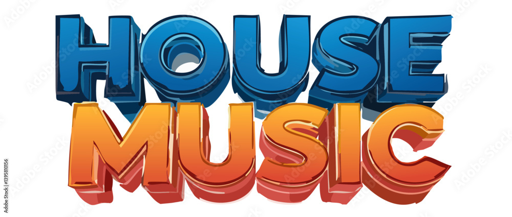 3d render old 80s House Music Text Vector Art design