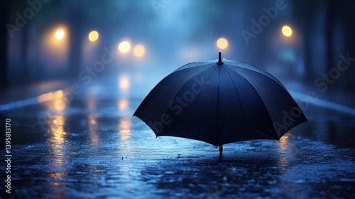 Wallpaper Mural Rainy night street, umbrella, city lights, reflection Torontodigital.ca