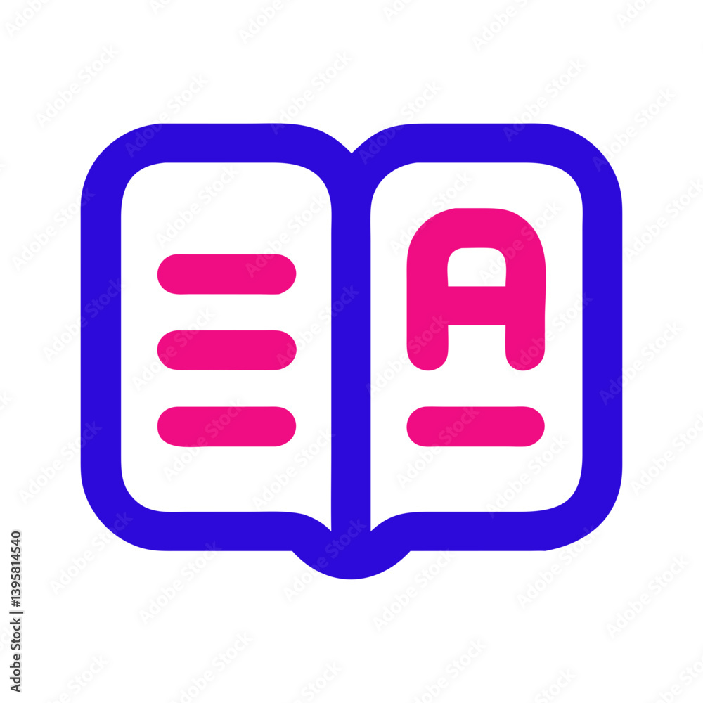 Open Book Icon with Stylized Letters and Colorful Design Open Book Icon with Stylized Letters and Colorful Design