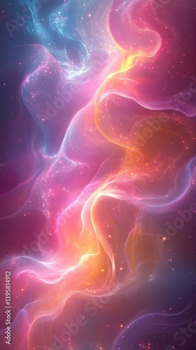 Ethereal Abstract Background: Colorful Cosmic Gradient with Shimmering Luminescent Particles in a Vibrant Soft Twilight Sky