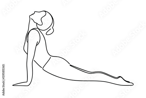 Single Line Drawing Of A Woman In Yoga Cobra Pose Illustration