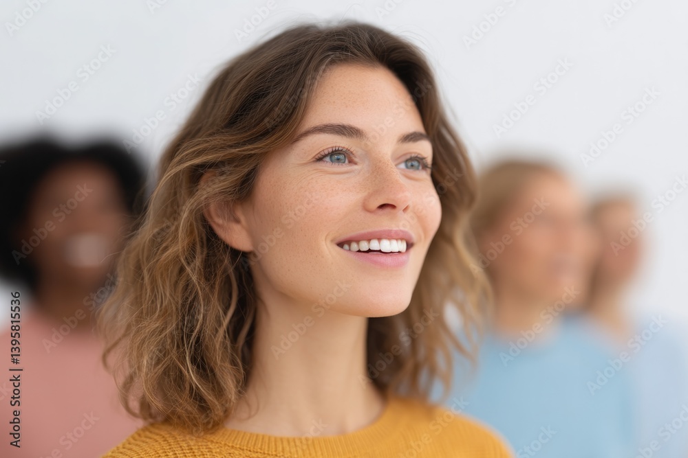 Fototapeta premium diverse group of people of different races and ages singing joyfully together faces in natural light