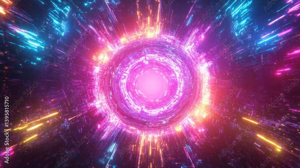 Fototapeta premium Quantum Chip Surrounded by Glowing Holographic Qubits.