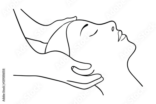 Minimalist Line Art Of Woman Receiving Facial Massage For Spa Or Wellness