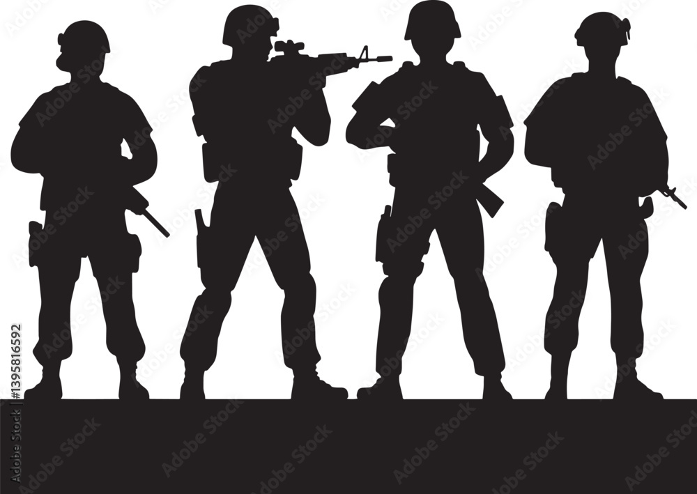 Commando Silhouettes with Assault Weapons Commando Silhouettes with Assault Weapons