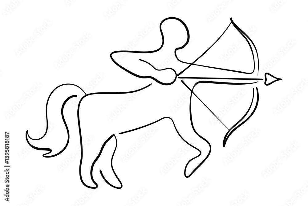 Fototapeta premium Sagittarius Zodiac Sign Minimalist Line Art Centaur With Bow And Arrow