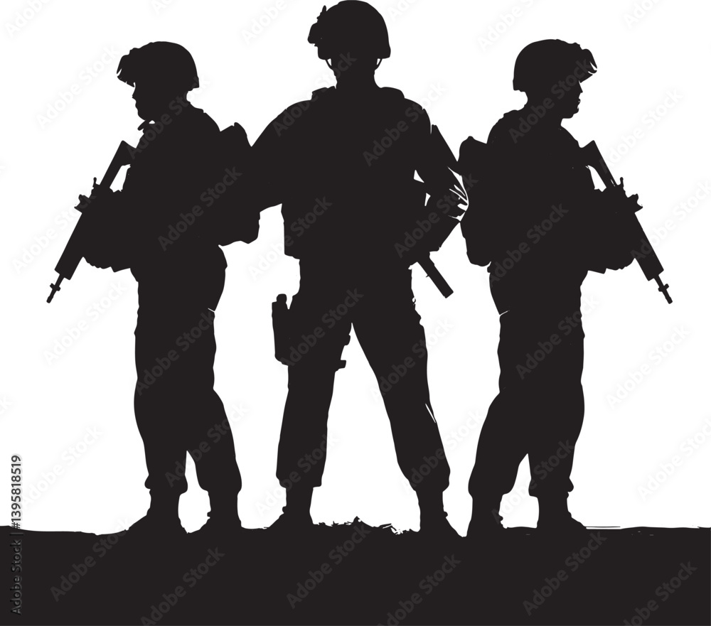 Military Patrol Unit in Silhouette Military Patrol Unit in Silhouette