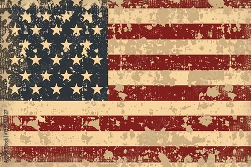 A distressed background of the American flag, with a weathered, textured look, incorporating muted red, white, and blue tones for a retro feel.