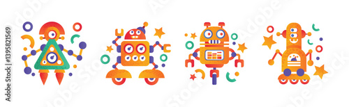Colorful Robot and Cyborg with Limb Vector Set