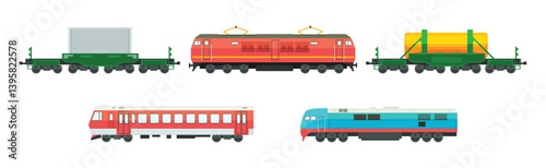 Wagon and Train as Railway Engine and Vehicle Vector Set