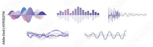 Sound Waves and Frequency Audio Waveform Vector Set