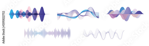 Sound Waves and Frequency Audio Waveform Vector Set
