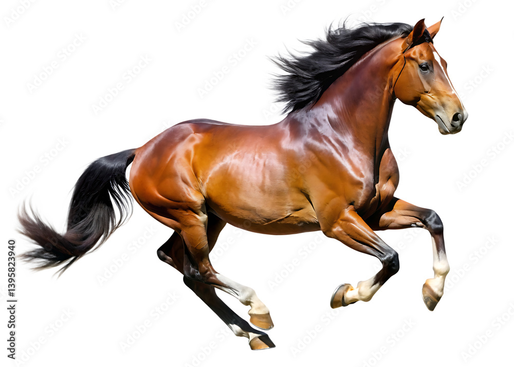 Fototapeta premium handsome-brown-stallion-galloping--jumping isolated on white background PNG