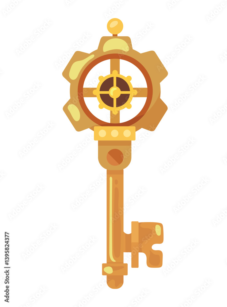 Obraz premium Steampunk key. Flat vector, clipart illustration isolated on white background.