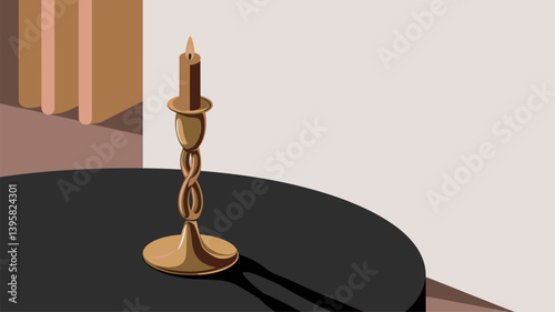 A sophisticated candle holder with a twisted design sits elegantly on a black table against a neutral backdrop, creating a serene and modern atmosphere.