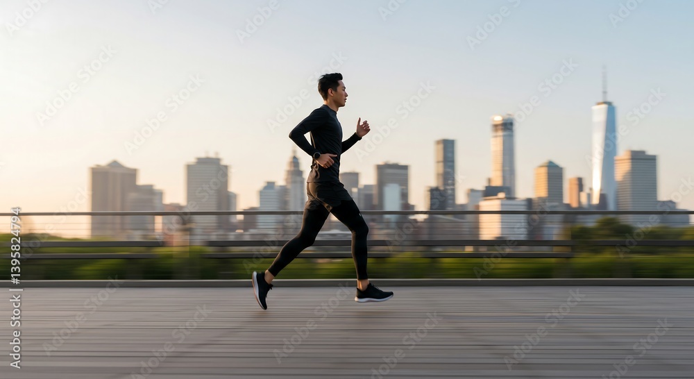Man Running in City for Fitness at Sunrise Man Running in City for Fitness at Sunrise