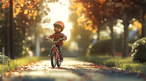 3d cartoon child on bike