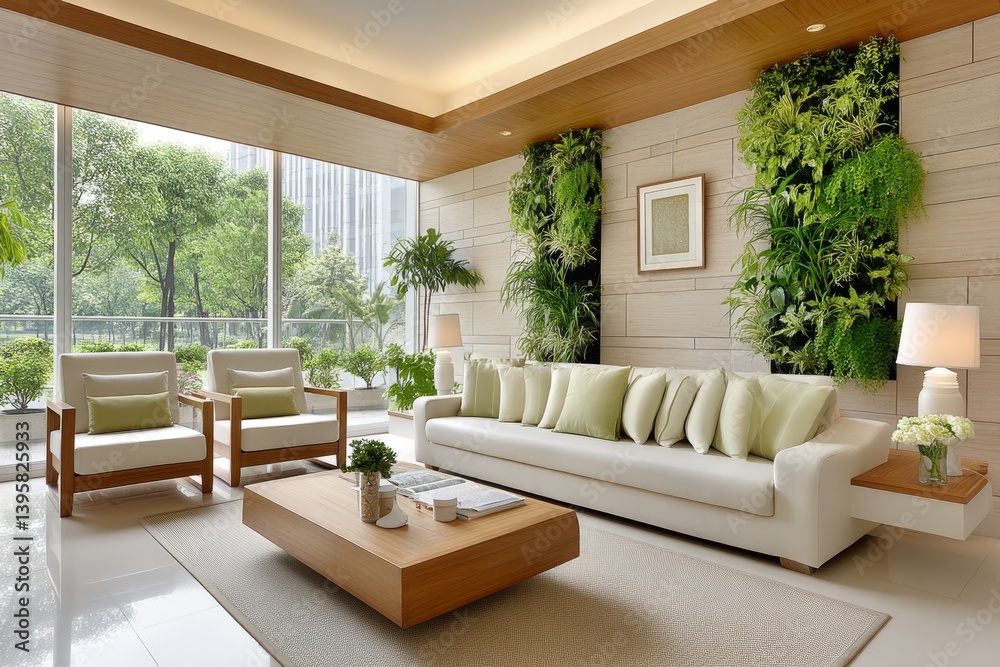 Fototapeta premium A wall filled with vertical greenery in a modern urban home