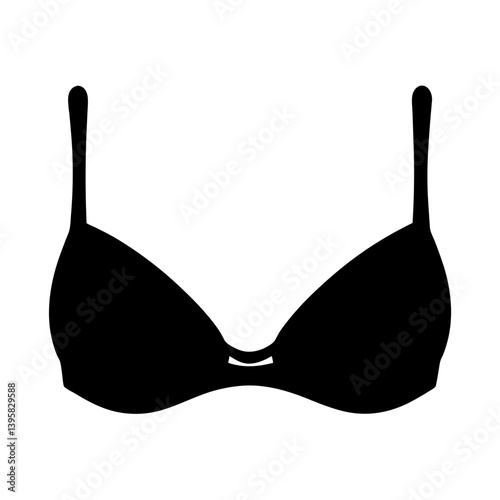 A simple black silhouette graphic of a women's bra with straps