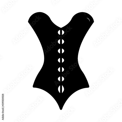 A Black and White Silhouette of a Classic Corset with Seven Buttons