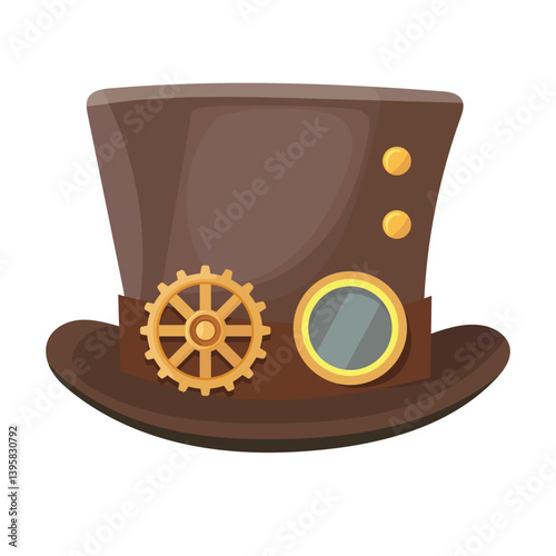 Steampunk hat. Flat vector, clipart illustration isolated on white background.