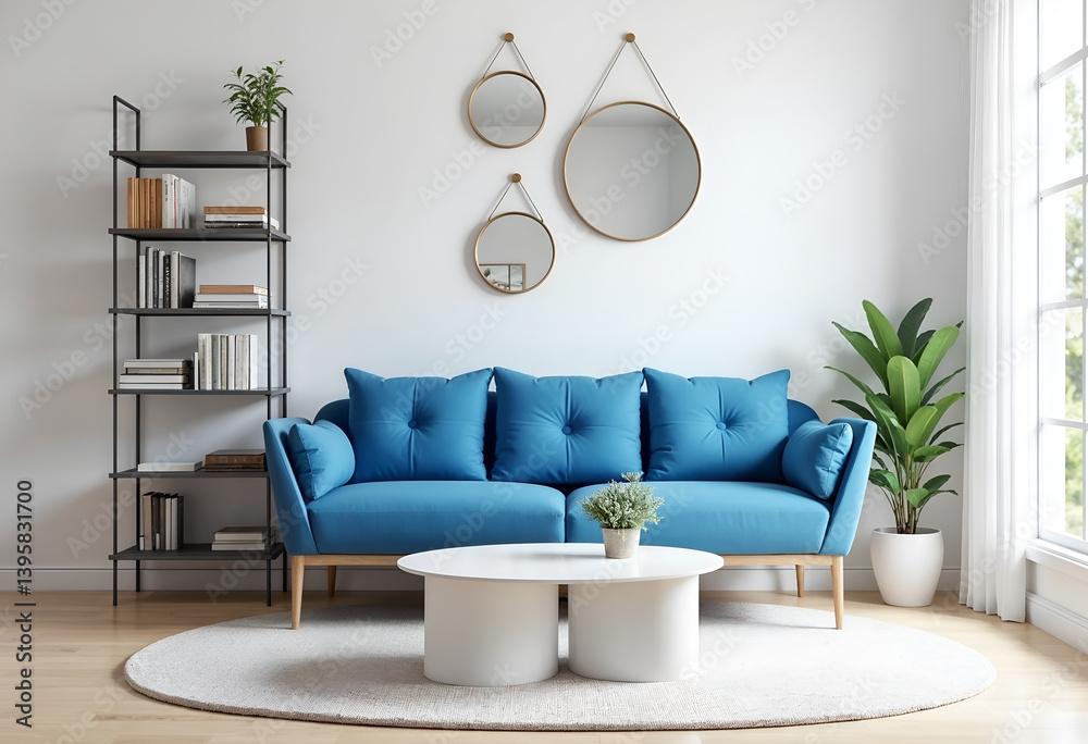 Light Blue Sofa in Modern Home Interior Mockup
