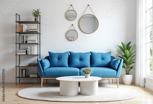 Obraz na płótnie Light Blue Sofa in Modern Home Interior Mockup w salonie