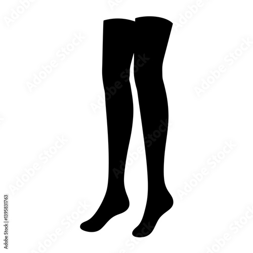 Silhouette of a Pair of Legs Wearing Black Knee High Socks or Stockings