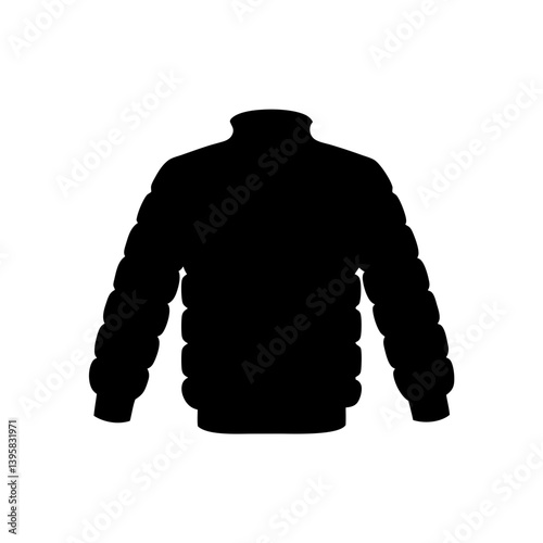 Black Silhouette of a Quilted Winter Jacket with Long Sleeves and High Neck
