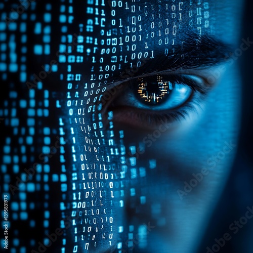Binary Code Face Closeup
