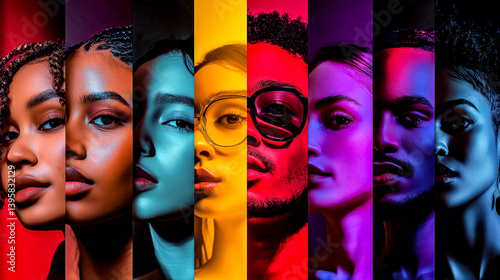 Wallpaper Mural Modern collage portrait featuring diverse individuals highlighted in vibrant color strips. Concept of unity, inclusion, and multicultural society.


 Torontodigital.ca