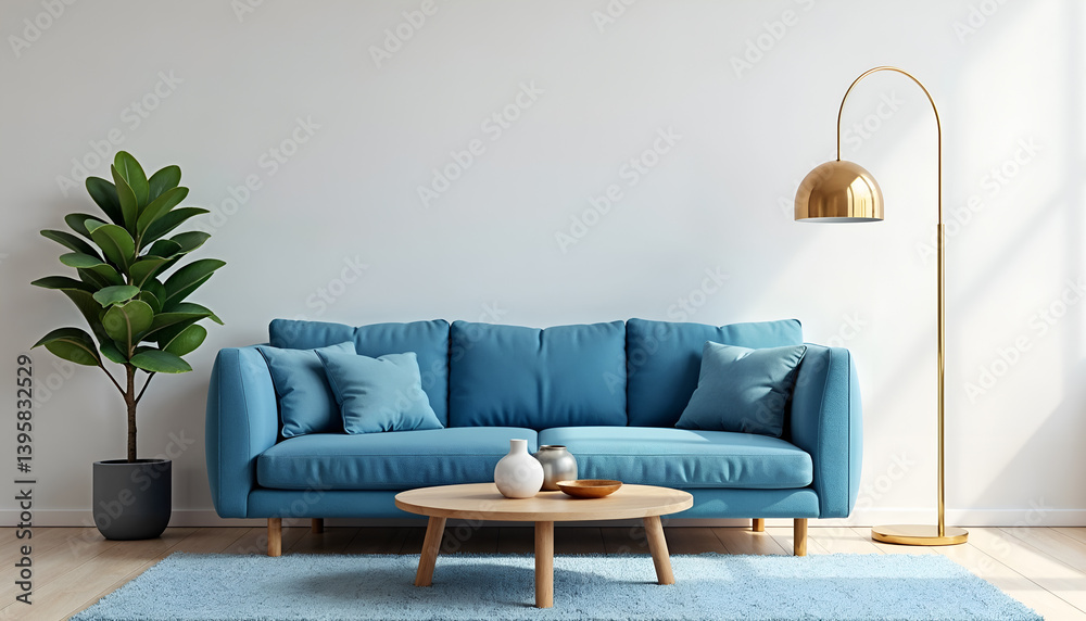 Light Blue Sofa in Modern Home Interior Mockup
