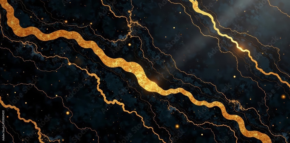 Luxurious black and gold marble with intricate veins, elegant, texture, background