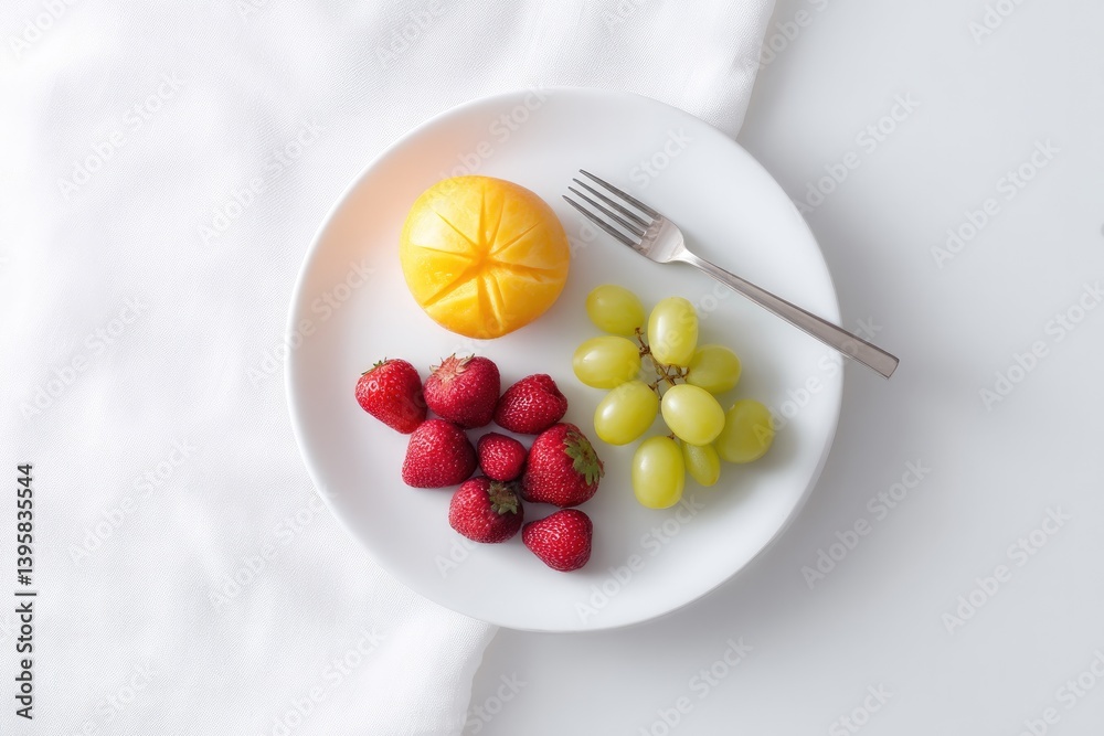 minimalistic display of food art featuring vibrant fruits artistically arranged on pristine white plate minimalistic display of food art featuring vibrant fruits artistically arranged on pristine white plate