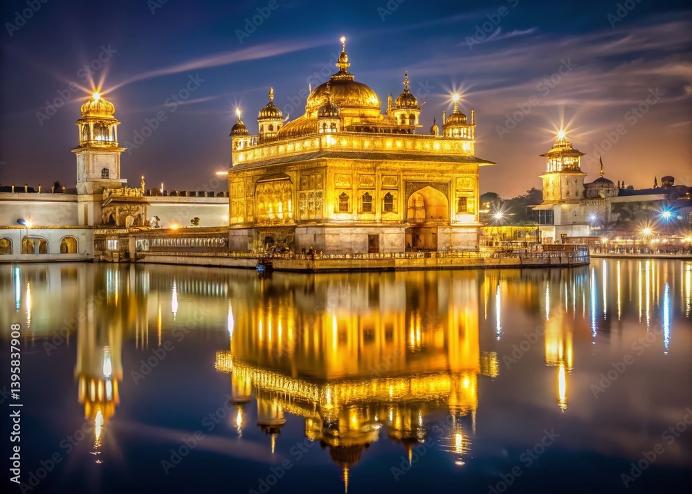 Obraz premium Golden Temple Amritsar Night View - Minimalist Photography