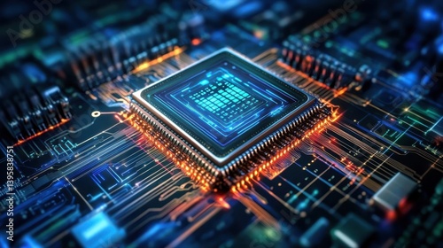 Quantum Chip Surrounded by Swirling Binary Holograph.