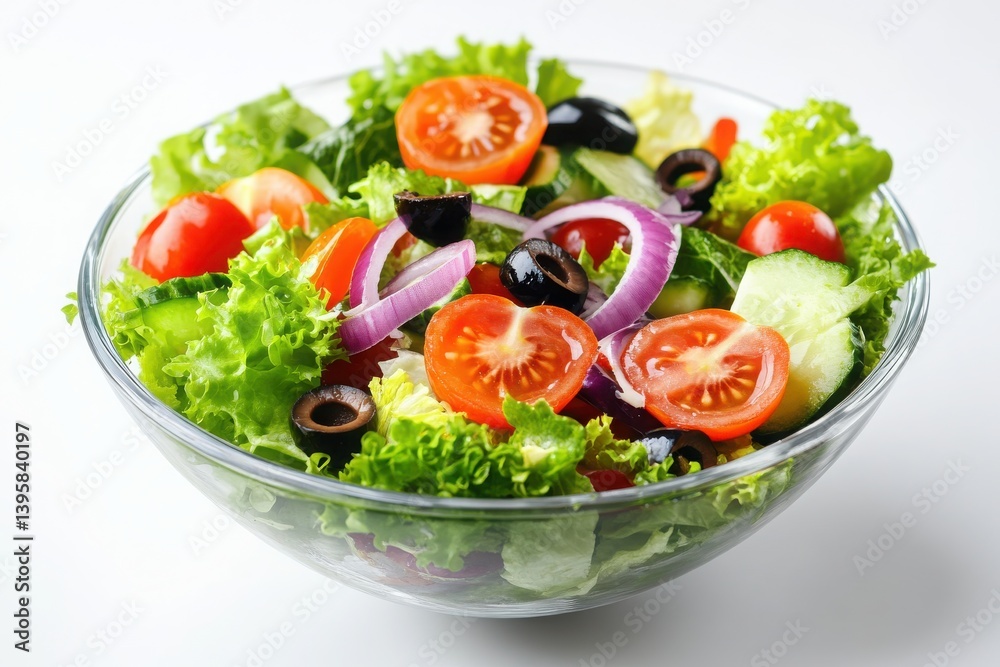 Fresh salad with tomatoes and olives in a glass bowl Fresh salad with tomatoes and olives in a glass bowl