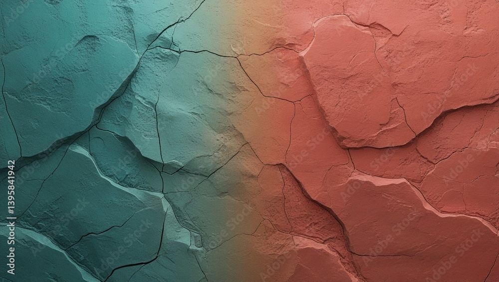 Naklejka premium Dark orange blue green teal abstract background. Gradient. Toned rough stone surface with cracks. Close-up. 