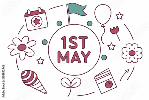 1st May Labor Day Vector – Circle of Icons Celebrating International Workers' Day.