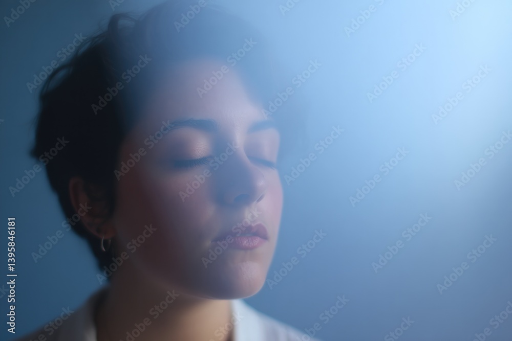 Obraz premium person engaged in singing with their eyes closed surrounded by subtly blurred backdrop