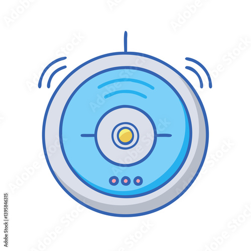 Illustration of a smart home device for cleaning, a robot vacuum cleaner with wifi and sensors design