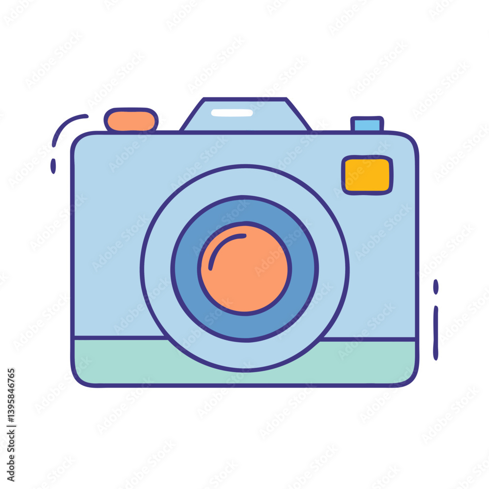 Illustration of a blue camera for photography and capturing memories with a lens and shutter button Illustration of a blue camera for photography and capturing memories with a lens and shutter button