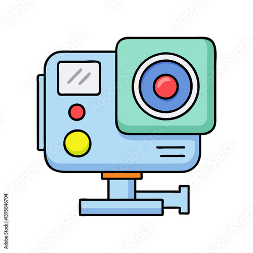 Action camera vector illustration for sports and adventure photography and videography equipment needs today