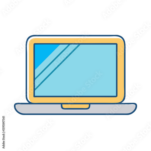 Illustration of modern laptop computer for digital work and personal use with blue screen and yellow frame