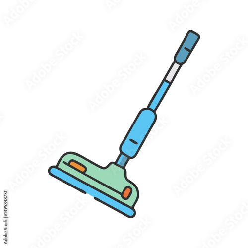 Illustration of a blue and green floor cleaning mop for home cleaning and household chores equipment